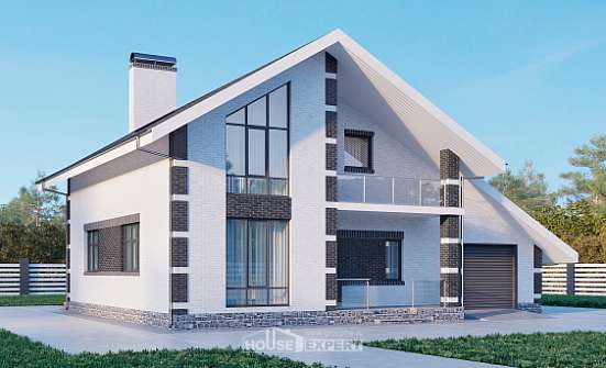 190-008-П Проект двухэтажного дома с мансардой, гараж, уютный коттедж из поризованных блоков, Гатчина