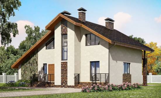 180-008-П Проект двухэтажного дома с мансардой, гараж, классический коттедж из арболита, Подпорожье