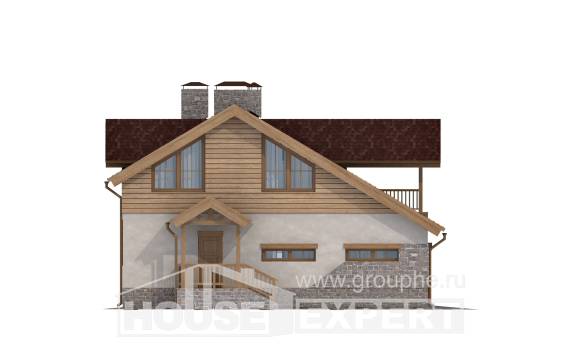 165-002-П Проект двухэтажного дома с мансардным этажом, гараж, уютный коттедж из теплоблока Всеволожск, House Expert